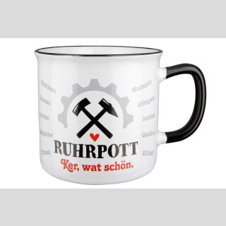 Tasse / Becher, "Ruhrpott - Ker, wat schön", Hammer & Meißel-Motiv, Spruch, Keramik, weiß