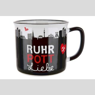 Tasse / Becher, "RUHR POTT Liebe", Schriftzug, Zechenmotiv, Keramik, schwarz